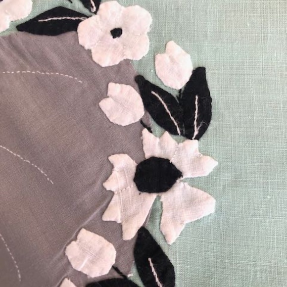 Vintage Hand Applique Tablecloth & 4 Napkins Green & Grey 40s Southern Belle - Picture 8 of 13